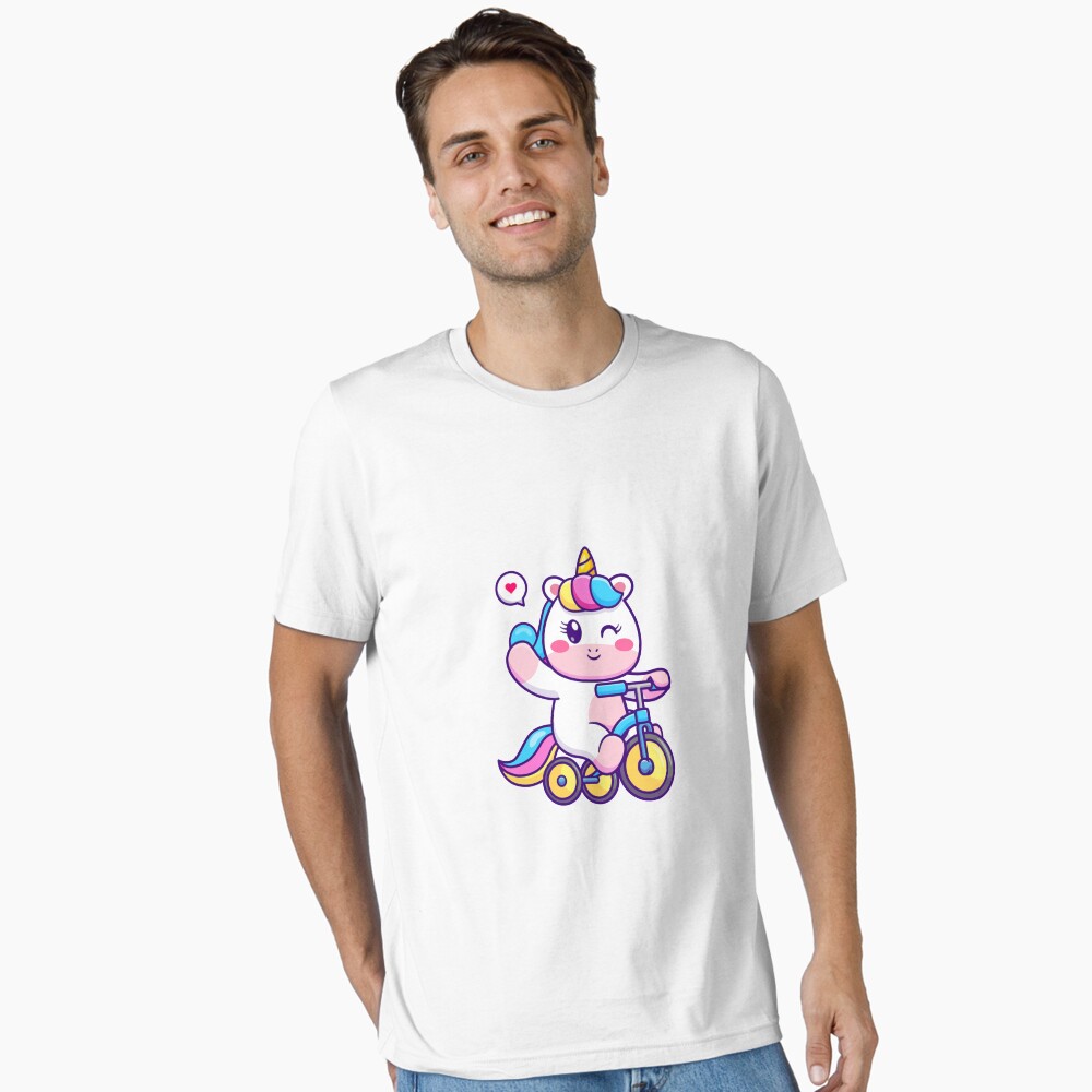 Unicorn on a Bike Essential T-Shirt - unicorn fantasy design by HackerLooks