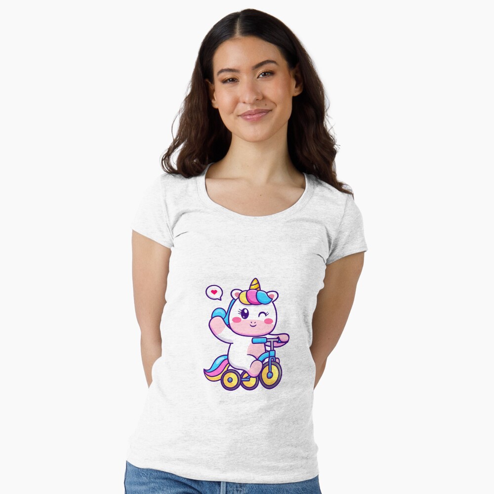 Unicorn on a Bike Fitted Scoop T-Shirt - unicorn fantasy design by HackerLooks