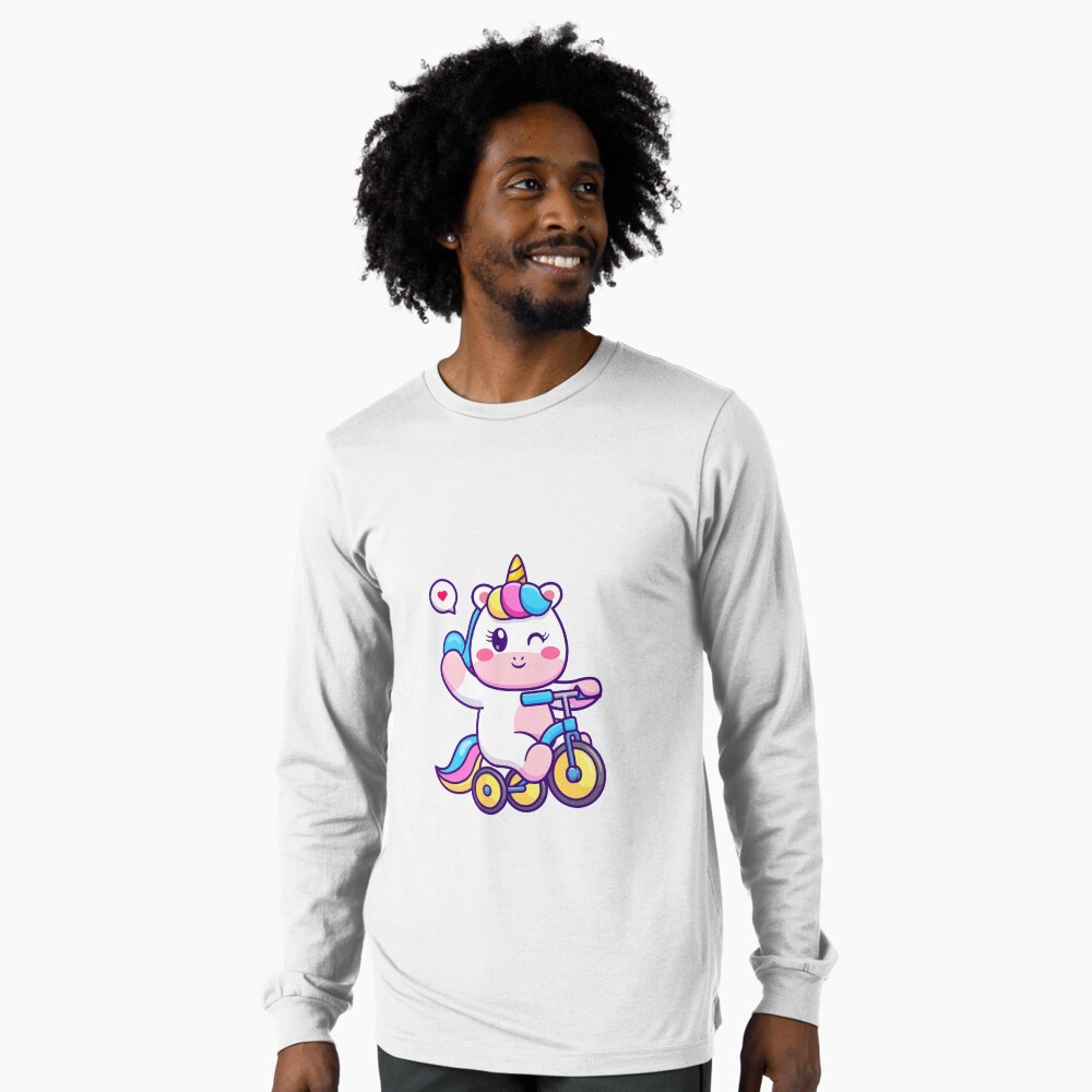 Unicorn on a Bike Long Sleeve T-Shirt - unicorn fantasy design by HackerLooks