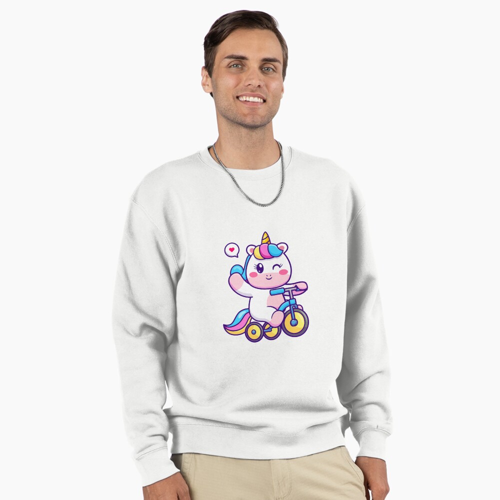 Unicorn on a Bike Pullover Sweatshirt - unicorn fantasy design by HackerLooks