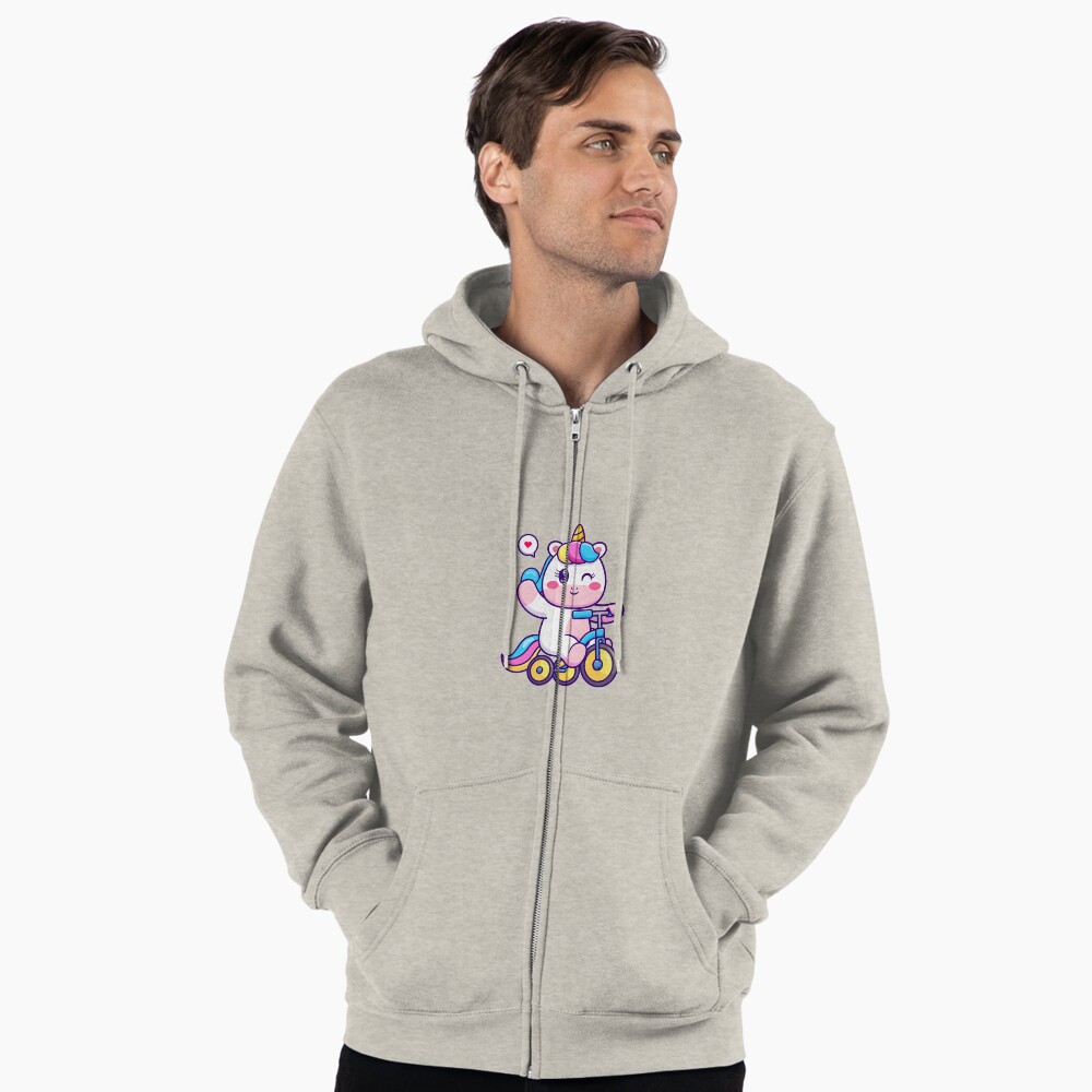 Unicorn on a Bike Zipped Hoodie - unicorn fantasy design by HackerLooks