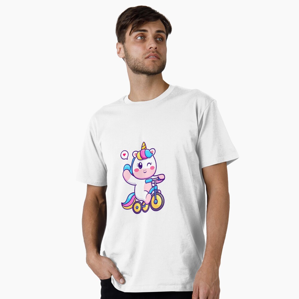 Unicorn on a Bike Premium T-Shirt - unicorn fantasy design by HackerLooks