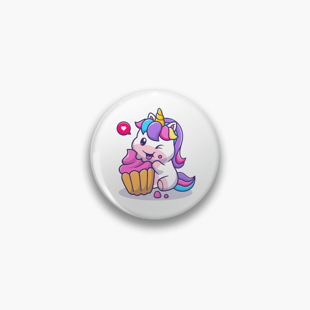 Super Cute Unicorn Eating Cake Pin - unicorn fantasy design by HackerLooks