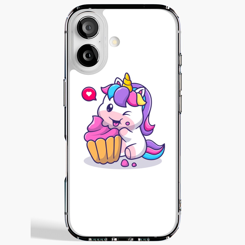 Super Cute Unicorn Eating Cake iPhone Soft Case - unicorn fantasy design by HackerLooks
