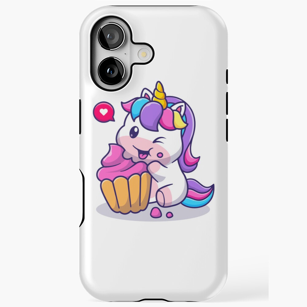 Super Cute Unicorn Eating Cake iPhone Tough Case - unicorn fantasy design by HackerLooks