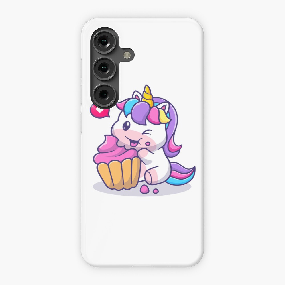 Super Cute Unicorn Eating Cake Phone Cases design by HackerLooks