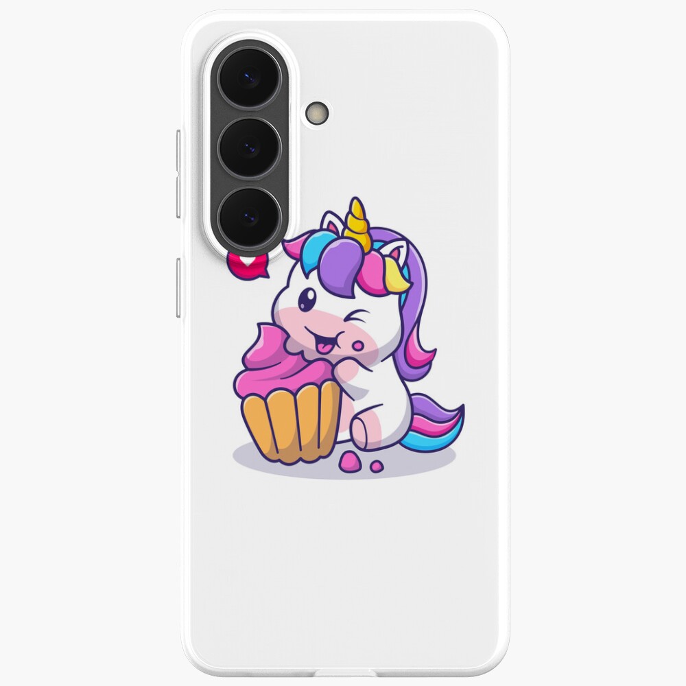 Super Cute Unicorn Eating Cake Samsung Galaxy Soft Case - unicorn fantasy design by HackerLooks