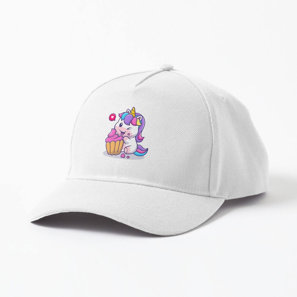 Super Cute Unicorn Eating Cake Baseball Cap - unicorn fantasy design by HackerLooks