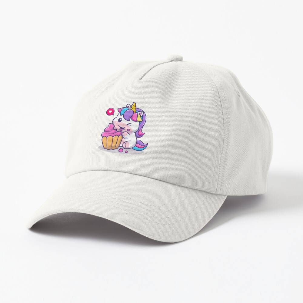 Super Cute Unicorn Eating Cake Dad Hat - unicorn fantasy design by HackerLooks