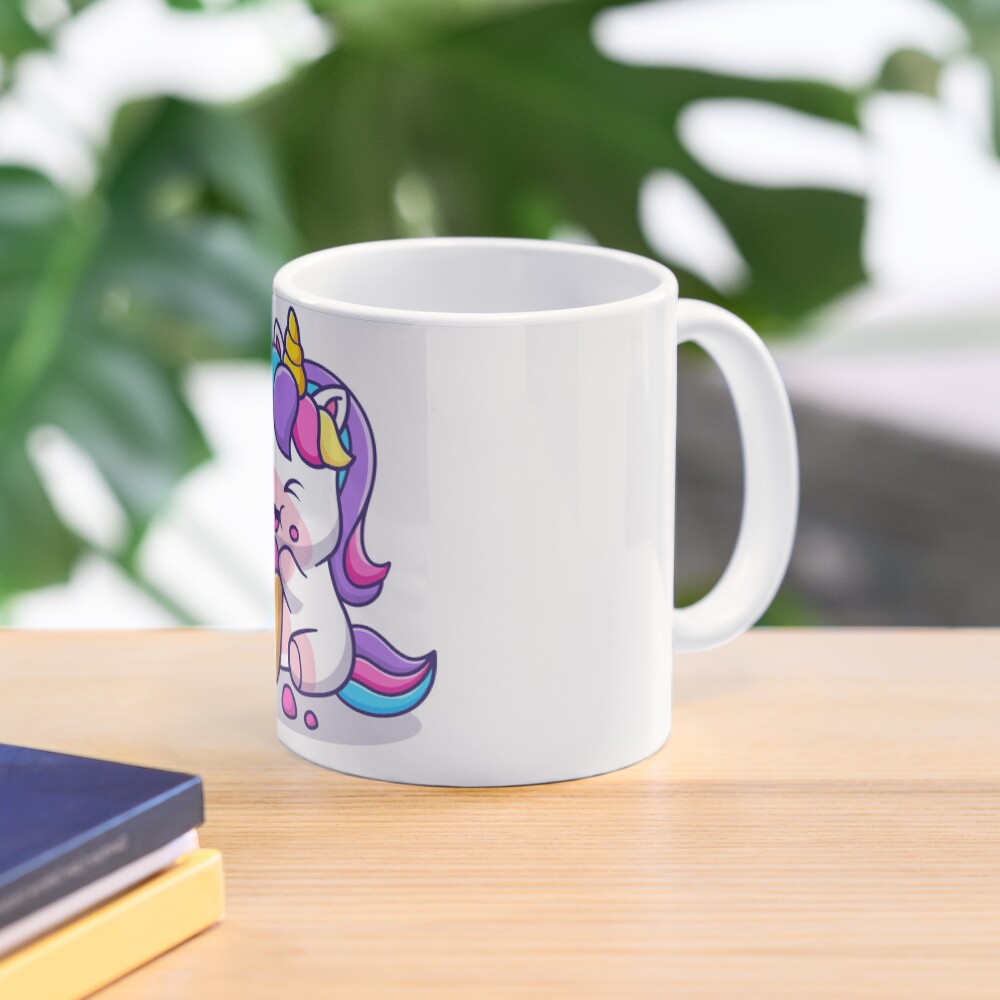 Super Cute Unicorn Eating Cake Classic Mug - unicorn fantasy design by HackerLooks