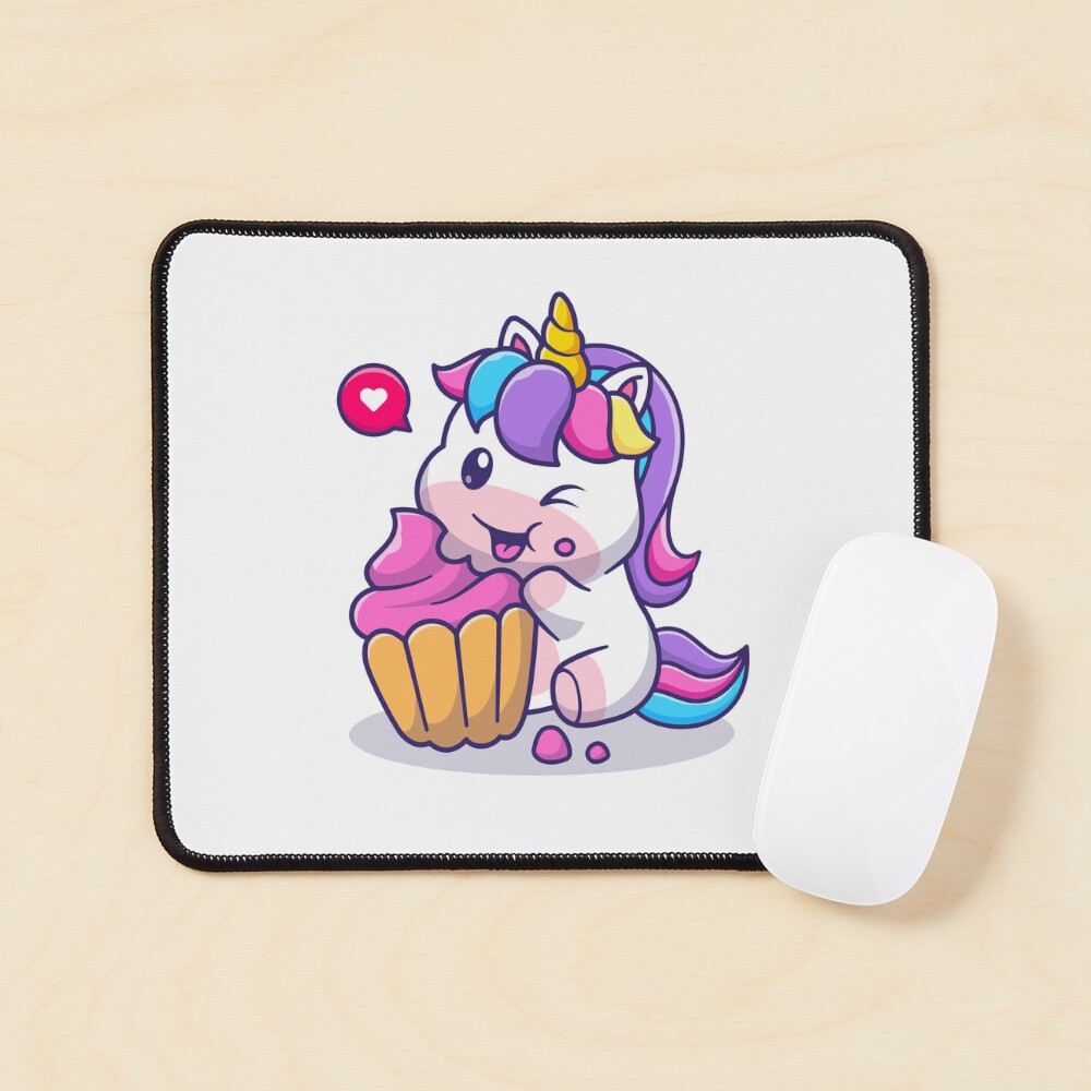 Super Cute Unicorn Eating Cake Mouse Pad - unicorn fantasy design by HackerLooks