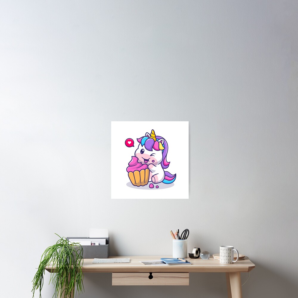 Super Cute Unicorn Eating Cake Wall Art design by HackerLooks