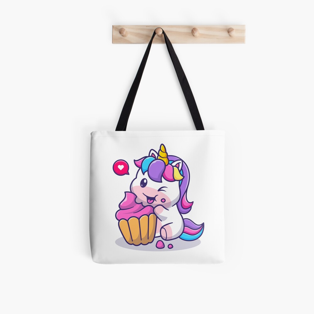 Super Cute Unicorn Eating Cake All Over Print Tote Bag - unicorn fantasy design by HackerLooks