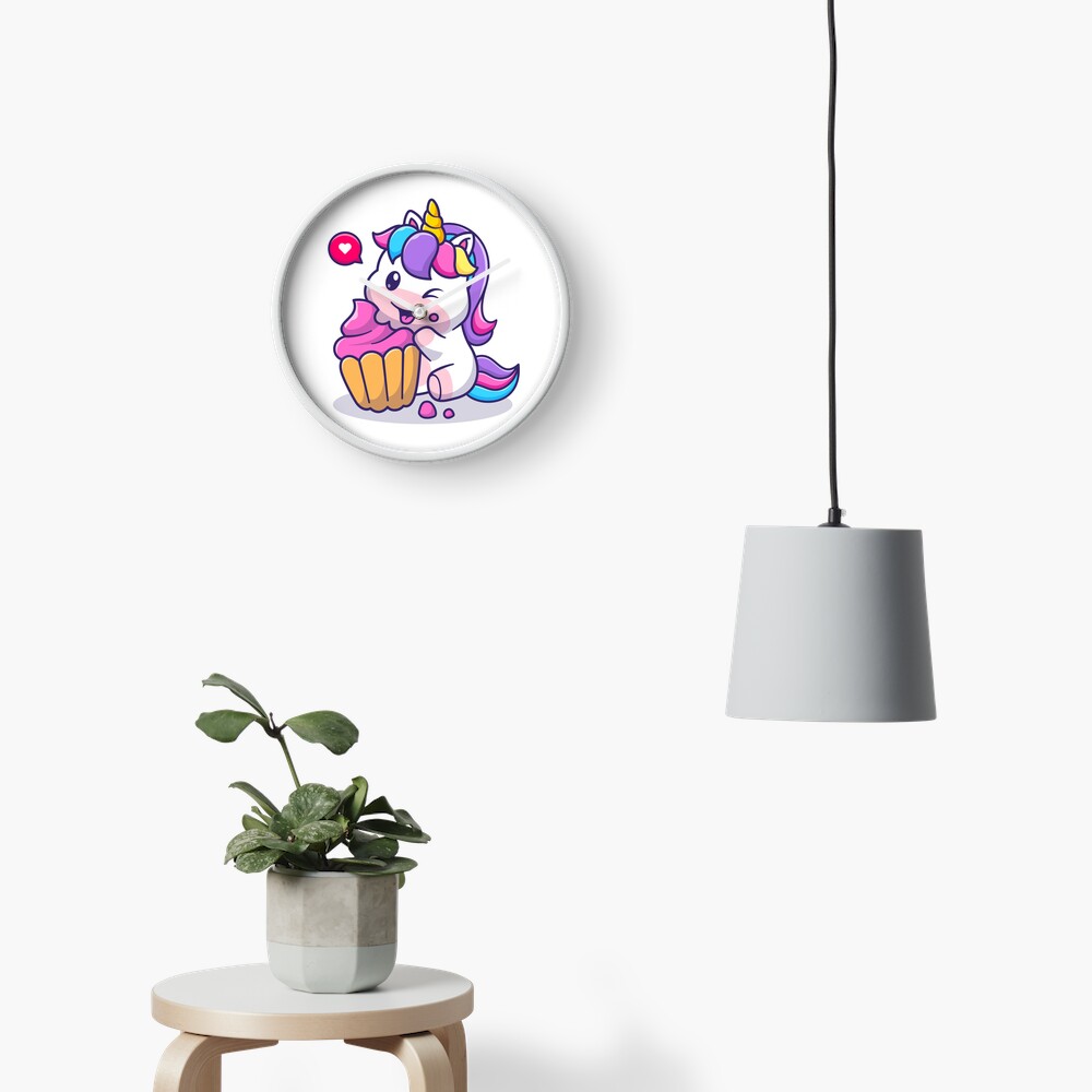 Super Cute Unicorn Eating Cake Clock - unicorn fantasy design by HackerLooks
