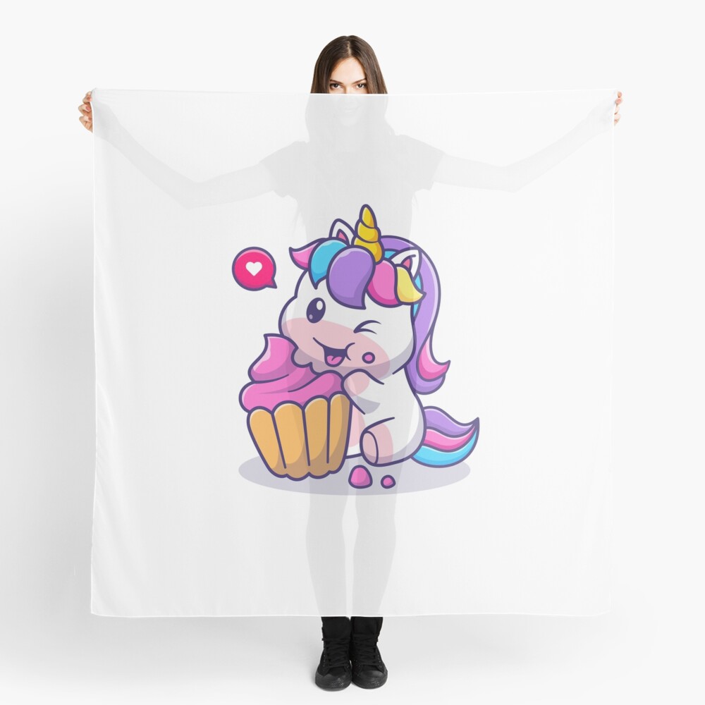 Super Cute Unicorn Eating Cake Scarf - unicorn fantasy design by HackerLooks