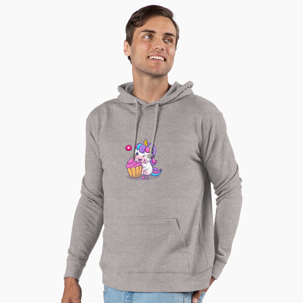 Super Cute Unicorn Eating Cake Lightweight Hoodie - unicorn fantasy design by HackerLooks