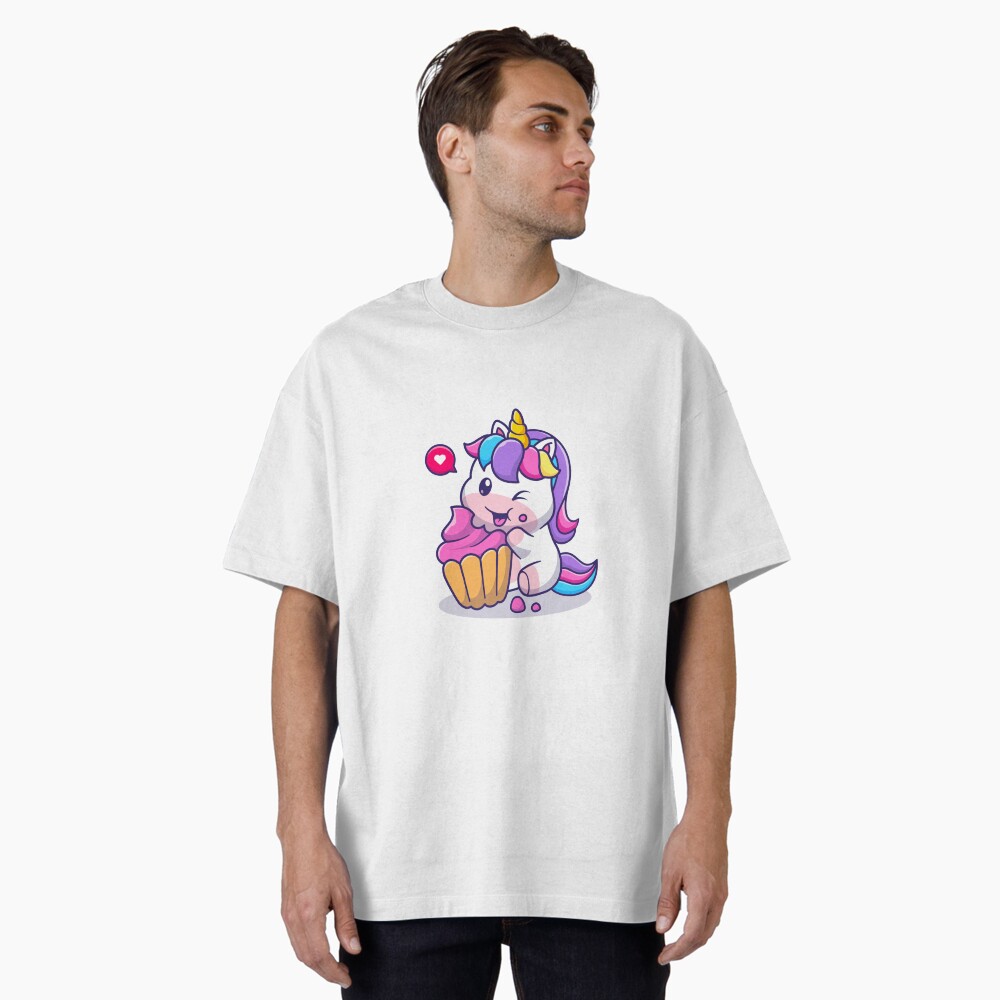 Super Cute Unicorn Eating Cake T-Shirts design by HackerLooks