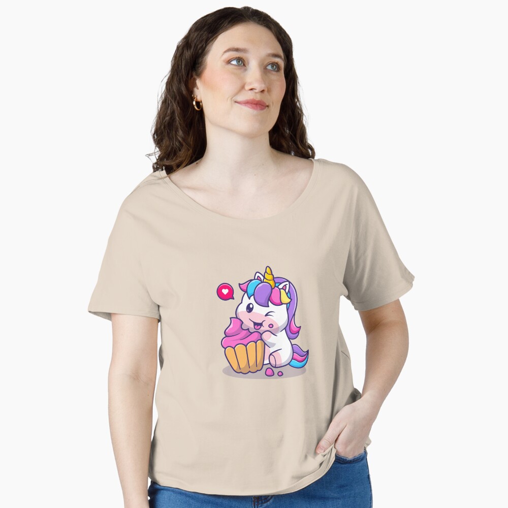 Super Cute Unicorn Eating Cake Relaxed Fit T-Shirt - unicorn fantasy design by HackerLooks