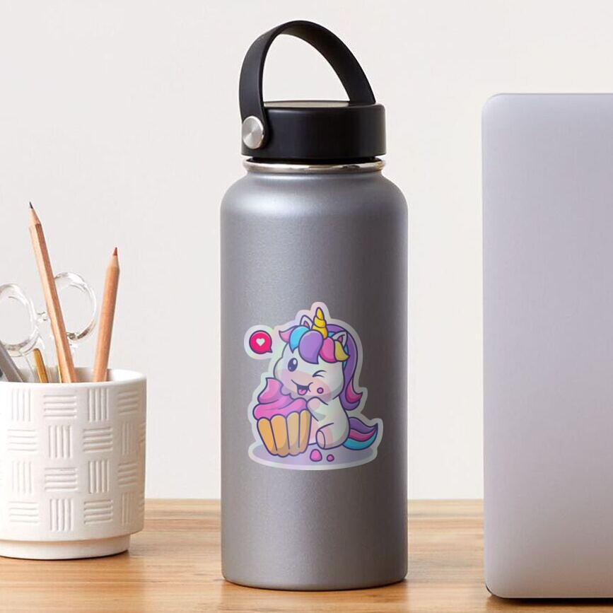 Super Cute Unicorn Eating Cake Stickers design by HackerLooks