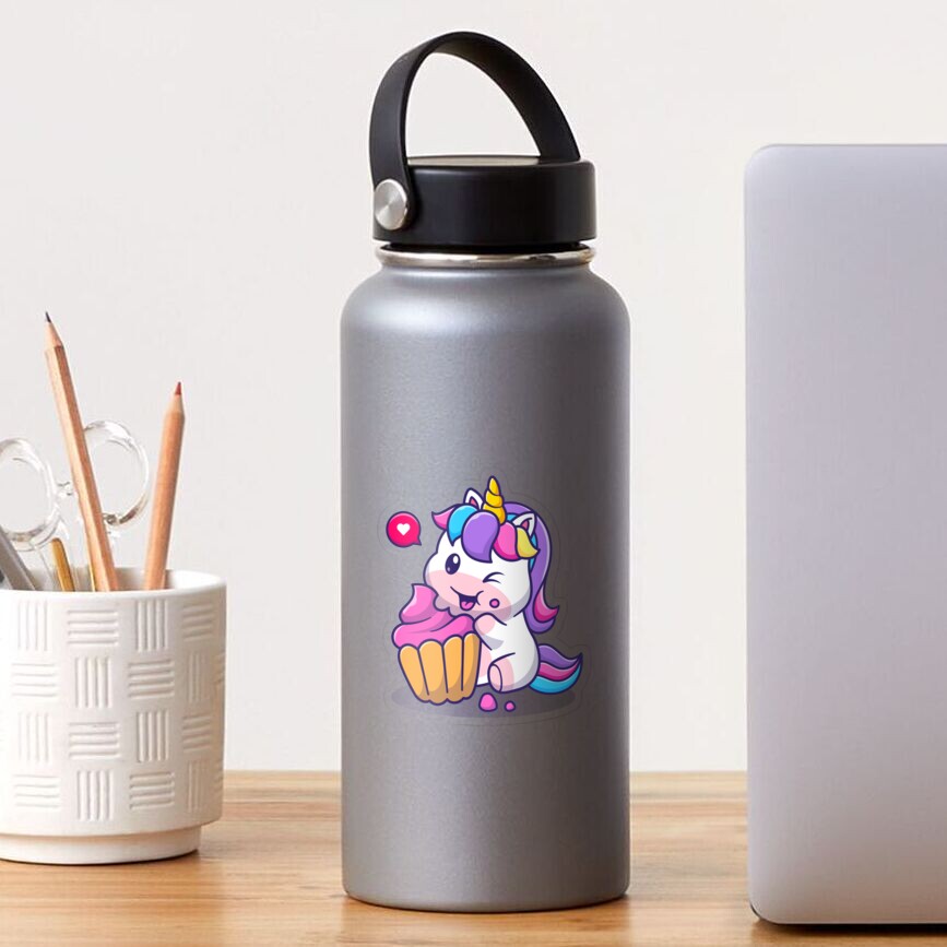 Super Cute Unicorn Eating Cake Transparent Sticker - unicorn fantasy design by HackerLooks