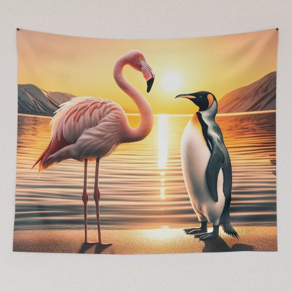 Item preview, Flamingo and Penguin Sunset Encounter designed and sold by sweetbelle.