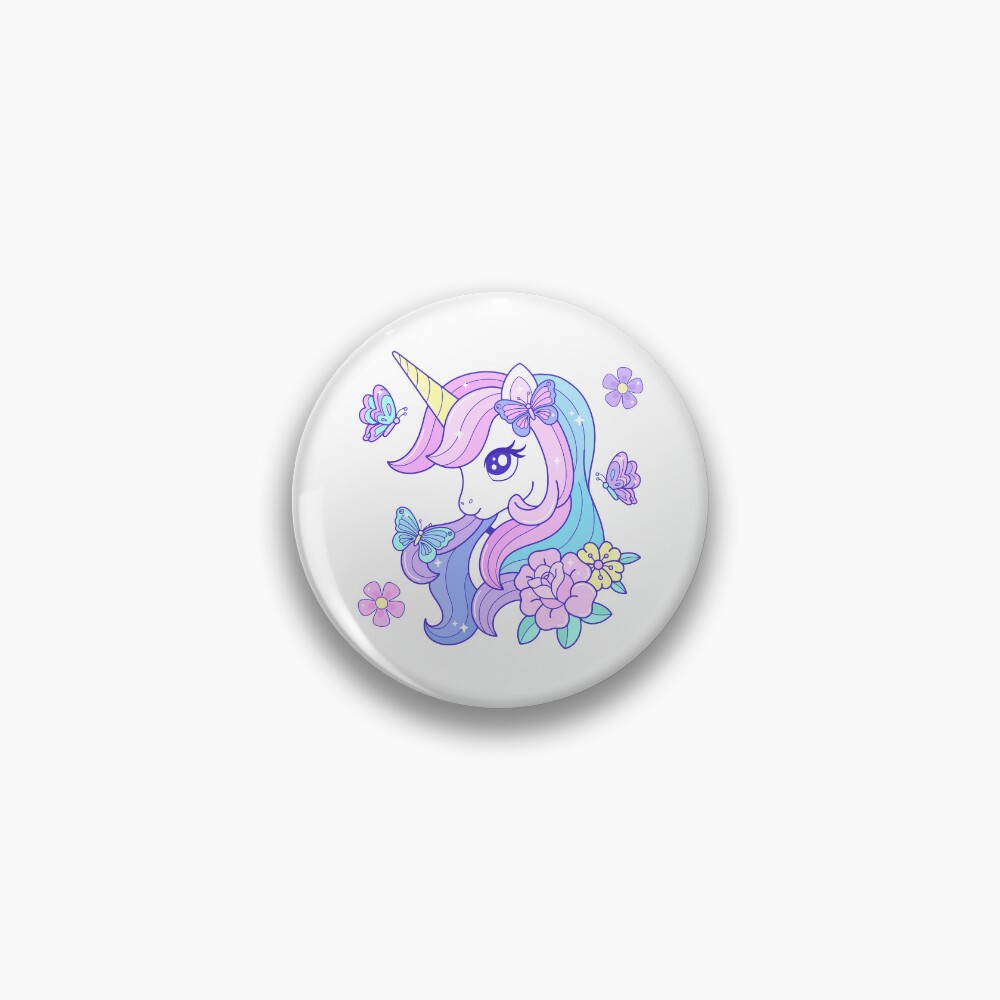 Beautiful Unicorn Butterfly & Flowers Pin - unicorn fantasy design by HackerLooks