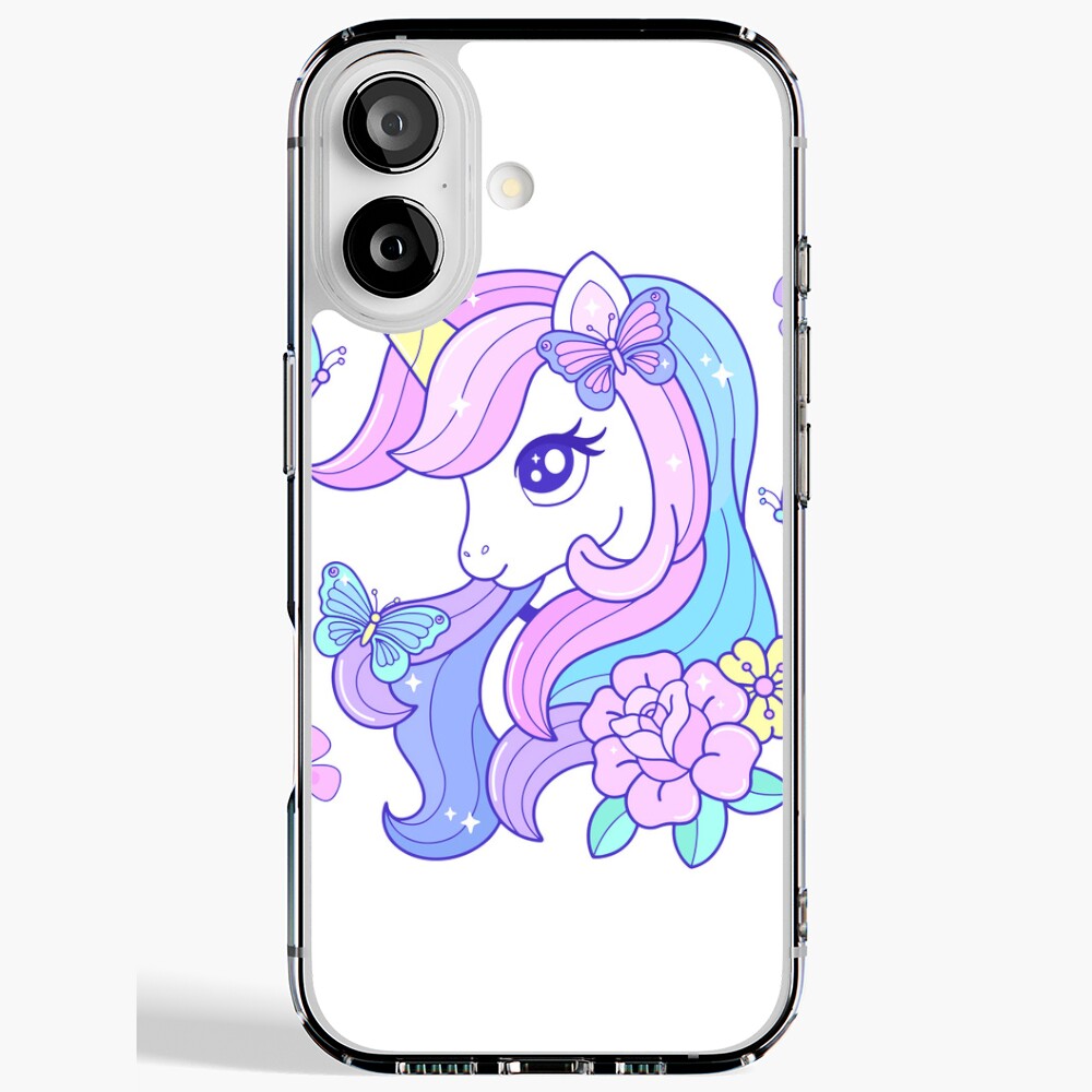 Beautiful Unicorn Butterfly & Flowers iPhone Soft Case - unicorn fantasy design by HackerLooks