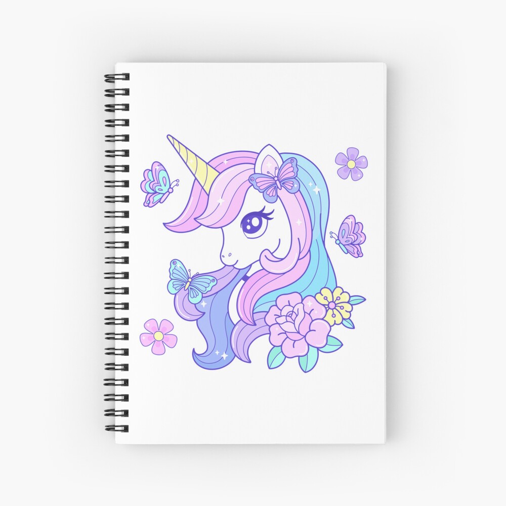 Beautiful Unicorn Butterfly & Flowers Spiral Notebook - unicorn fantasy design by HackerLooks