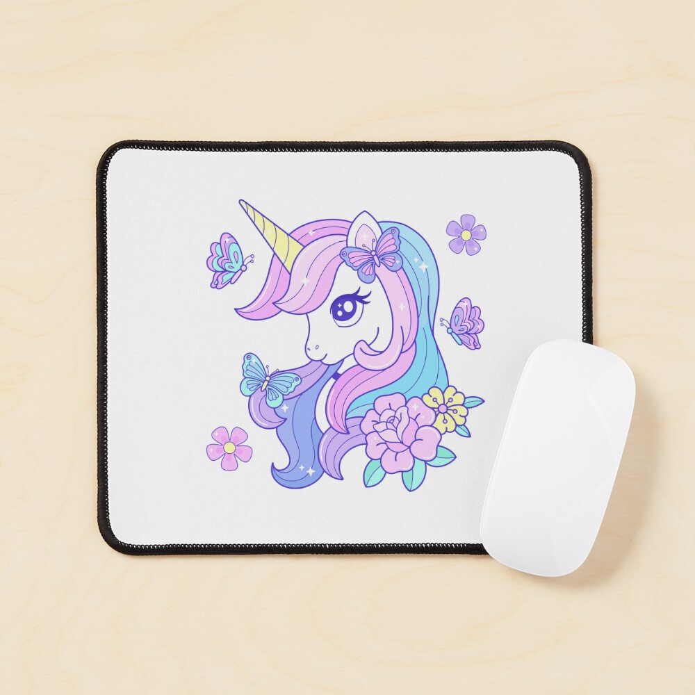 Beautiful Unicorn Butterfly & Flowers Mouse Pad - unicorn fantasy design by HackerLooks