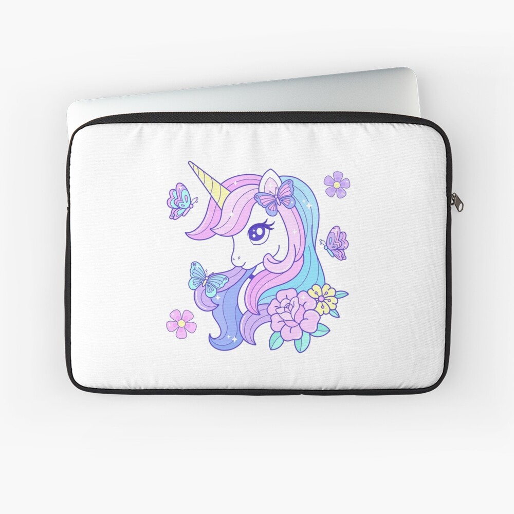 Beautiful Unicorn Butterfly & Flowers Laptop Sleeve - unicorn fantasy design by HackerLooks
