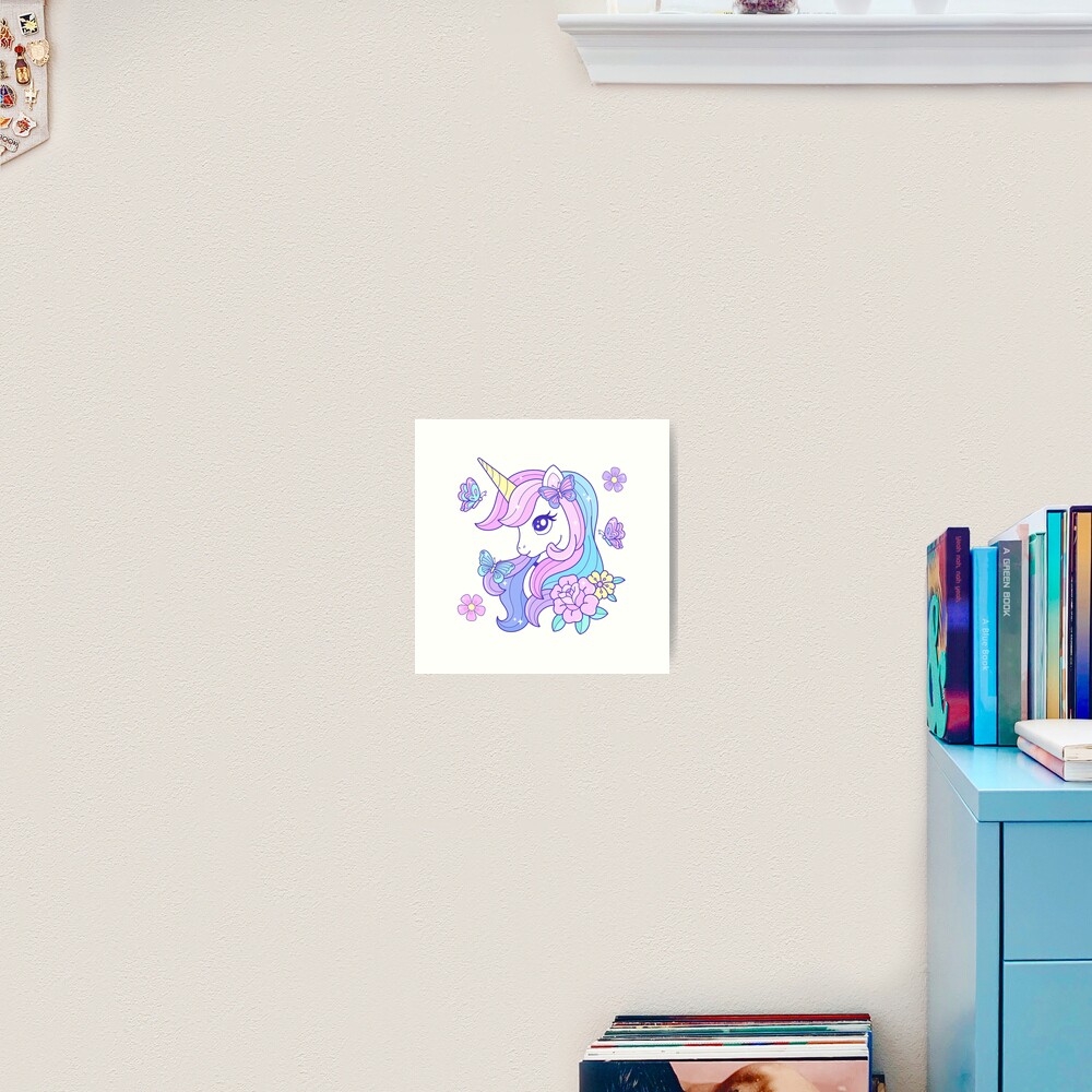 Beautiful Unicorn Butterfly & Flowers Art Print - unicorn fantasy design by HackerLooks