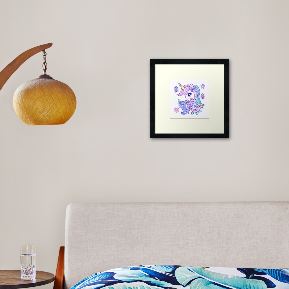 Beautiful Unicorn Butterfly & Flowers Framed Art Print - unicorn fantasy design by HackerLooks