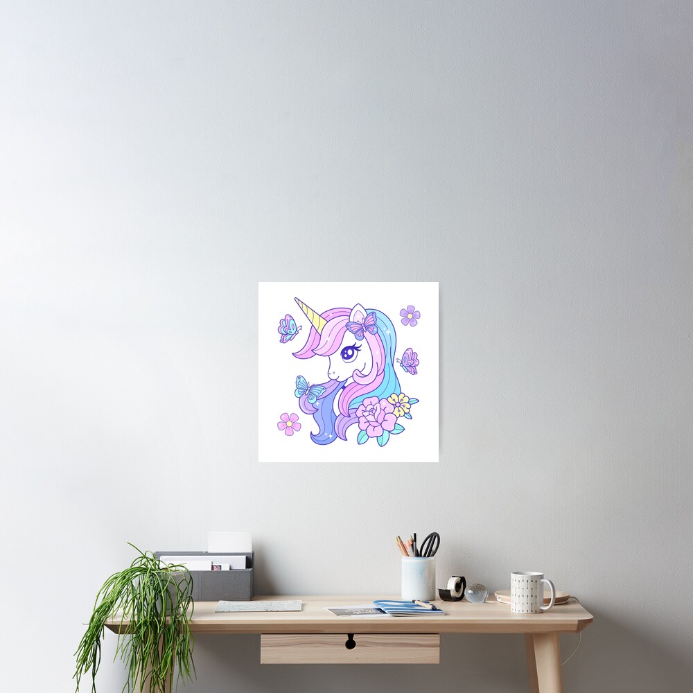 Beautiful Unicorn Butterfly & Flowers Wall Art design by HackerLooks