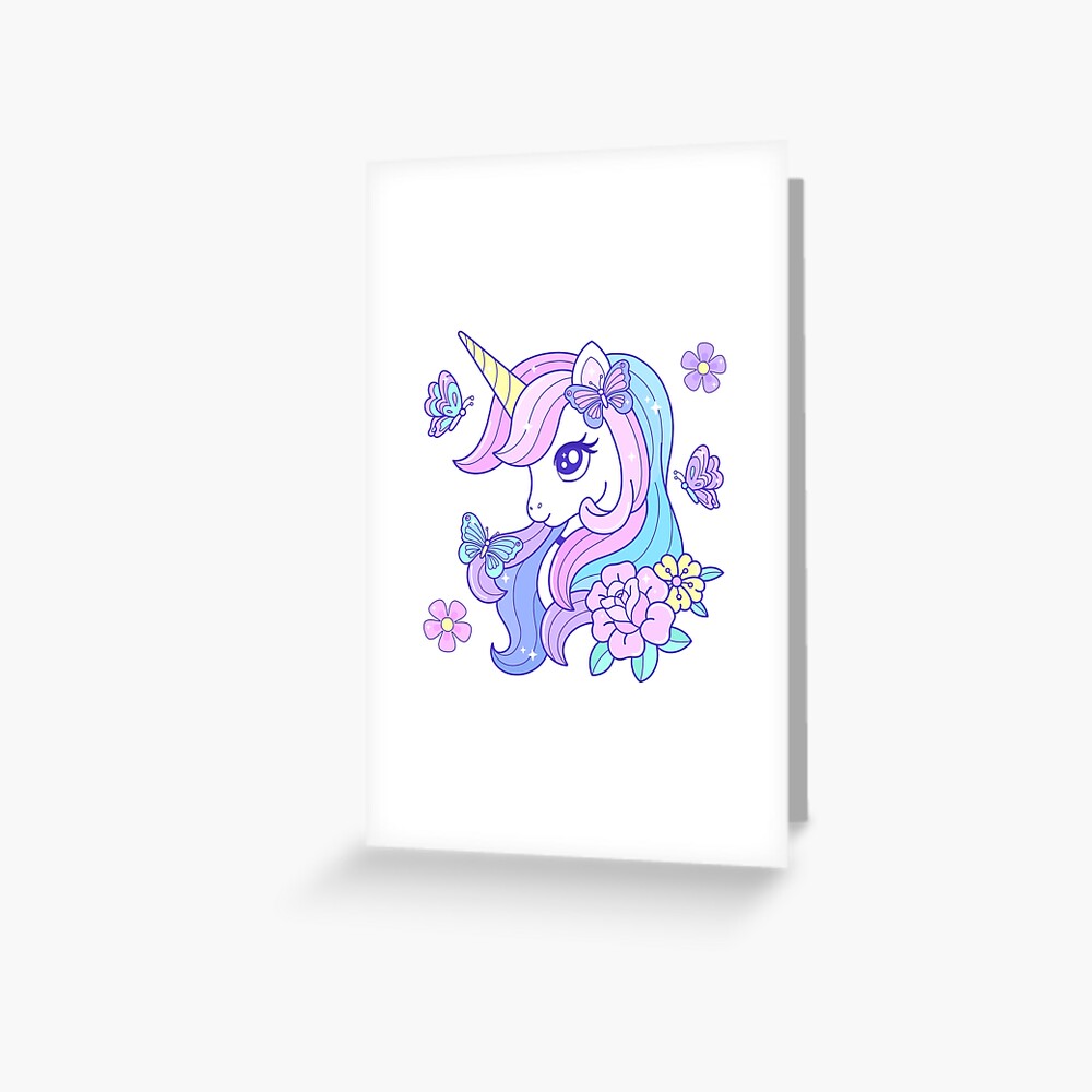 Beautiful Unicorn Butterfly & Flowers Greeting Card - unicorn fantasy design by HackerLooks