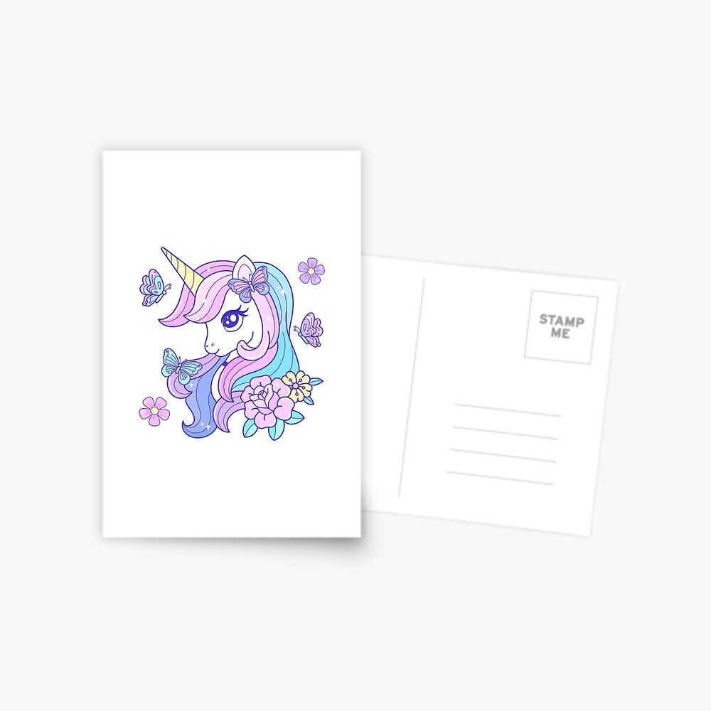 Beautiful Unicorn Butterfly & Flowers Postcard - unicorn fantasy design by HackerLooks