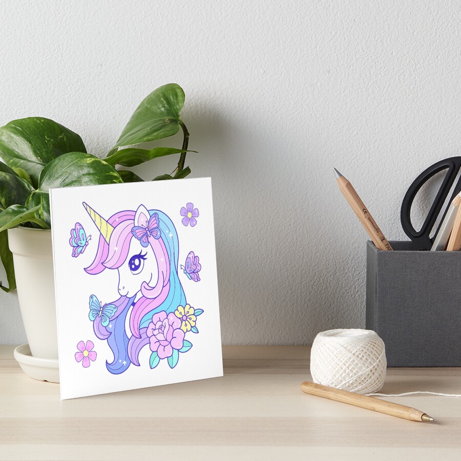 Beautiful Unicorn Butterfly & Flowers Art Board Print - unicorn fantasy design by HackerLooks