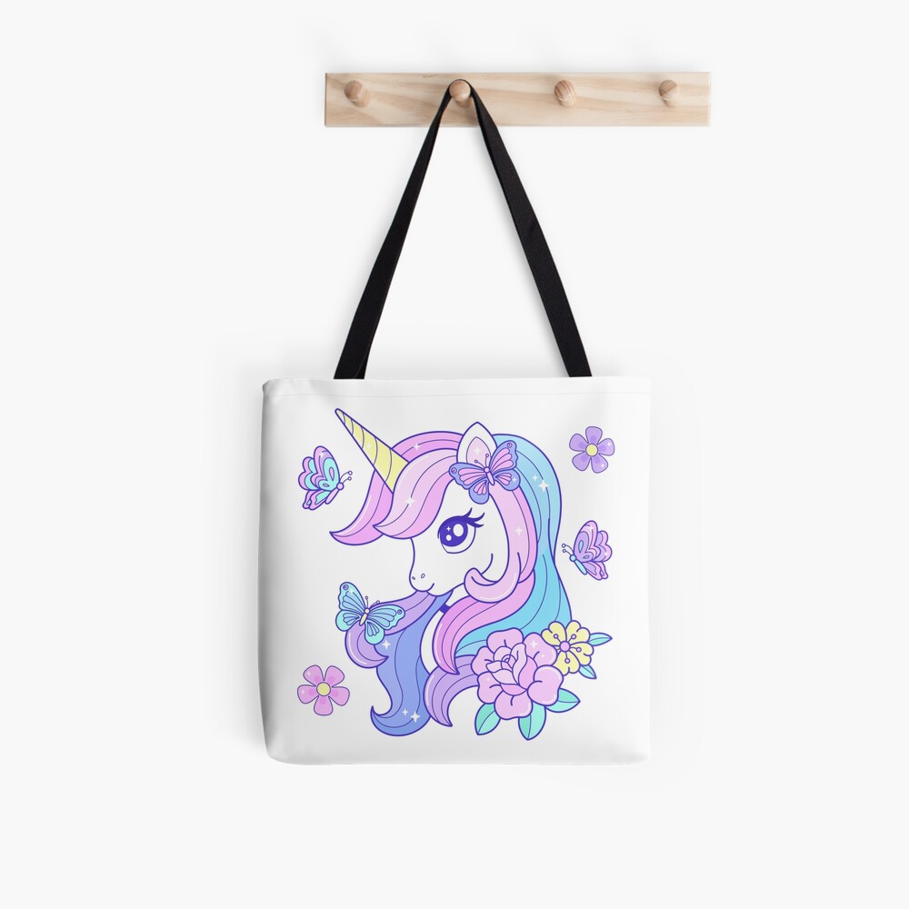 Beautiful Unicorn Butterfly & Flowers All Over Print Tote Bag - unicorn fantasy design by HackerLooks