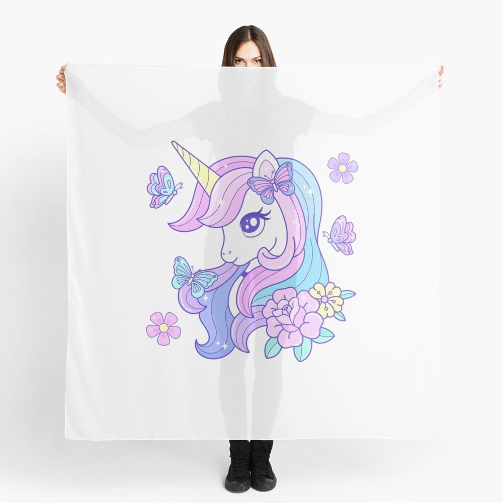 Beautiful Unicorn Butterfly & Flowers Scarf - unicorn fantasy design by HackerLooks