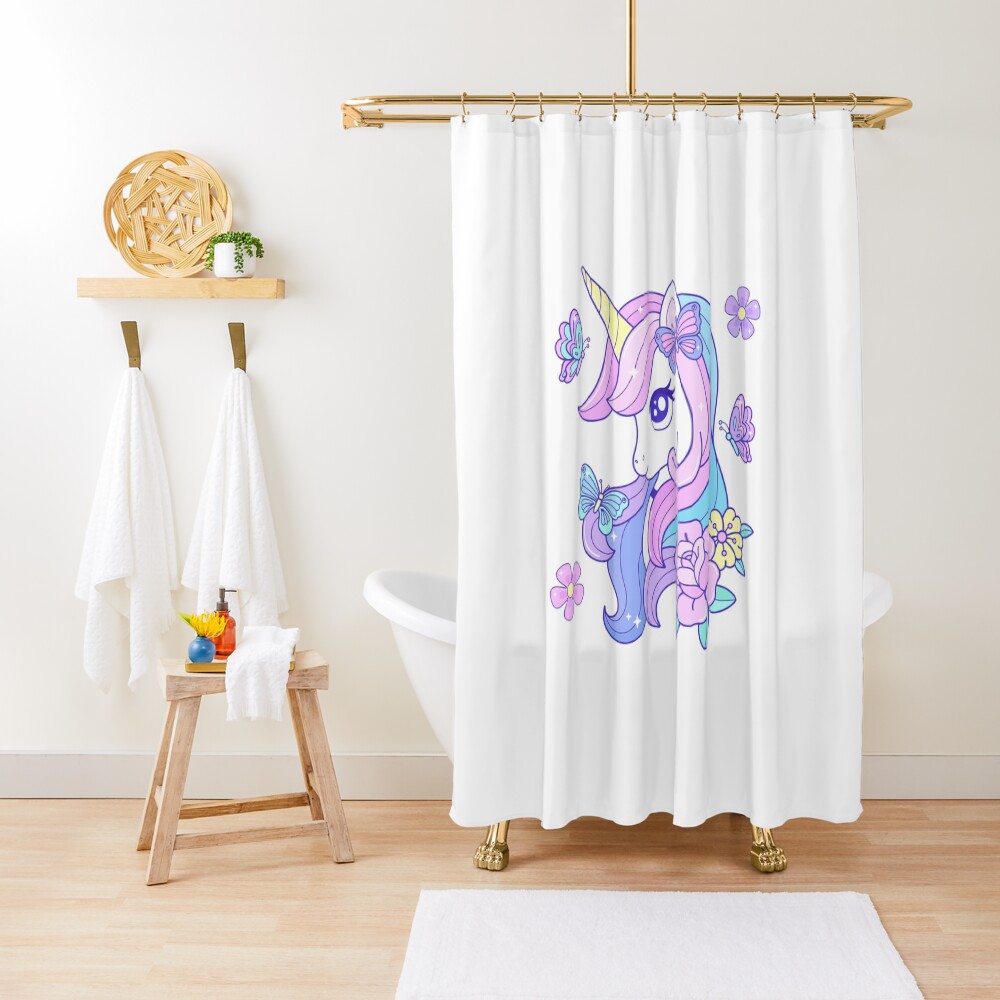 Beautiful Unicorn Butterfly & Flowers Shower Curtain - unicorn fantasy design by HackerLooks