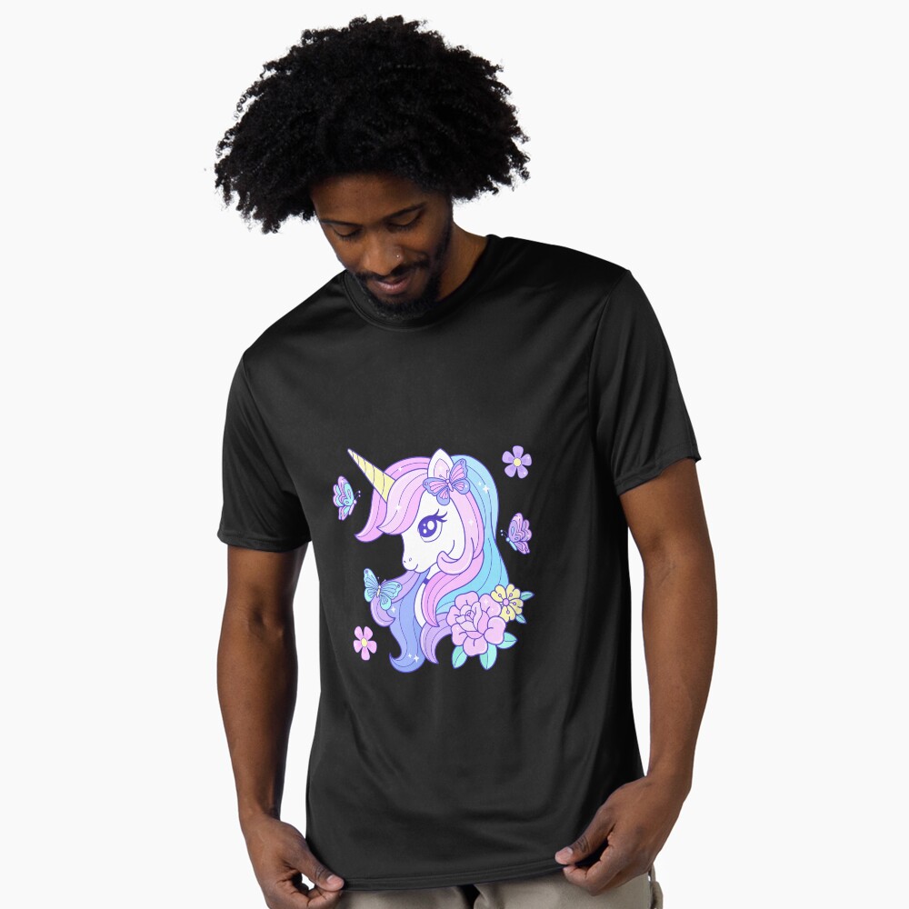 Beautiful Unicorn Butterfly & Flowers Active T-Shirt - unicorn fantasy design by HackerLooks