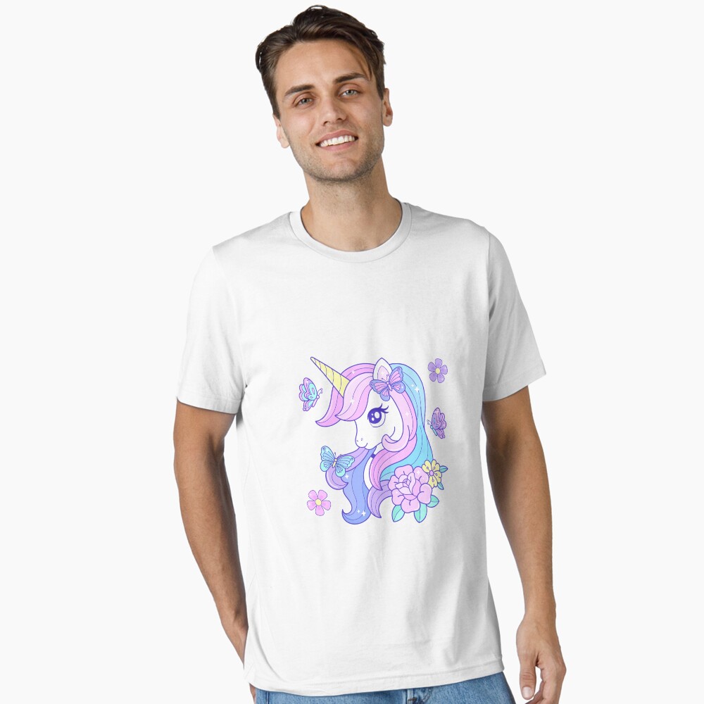 Beautiful Unicorn Butterfly & Flowers Essential T-Shirt - unicorn fantasy design by HackerLooks