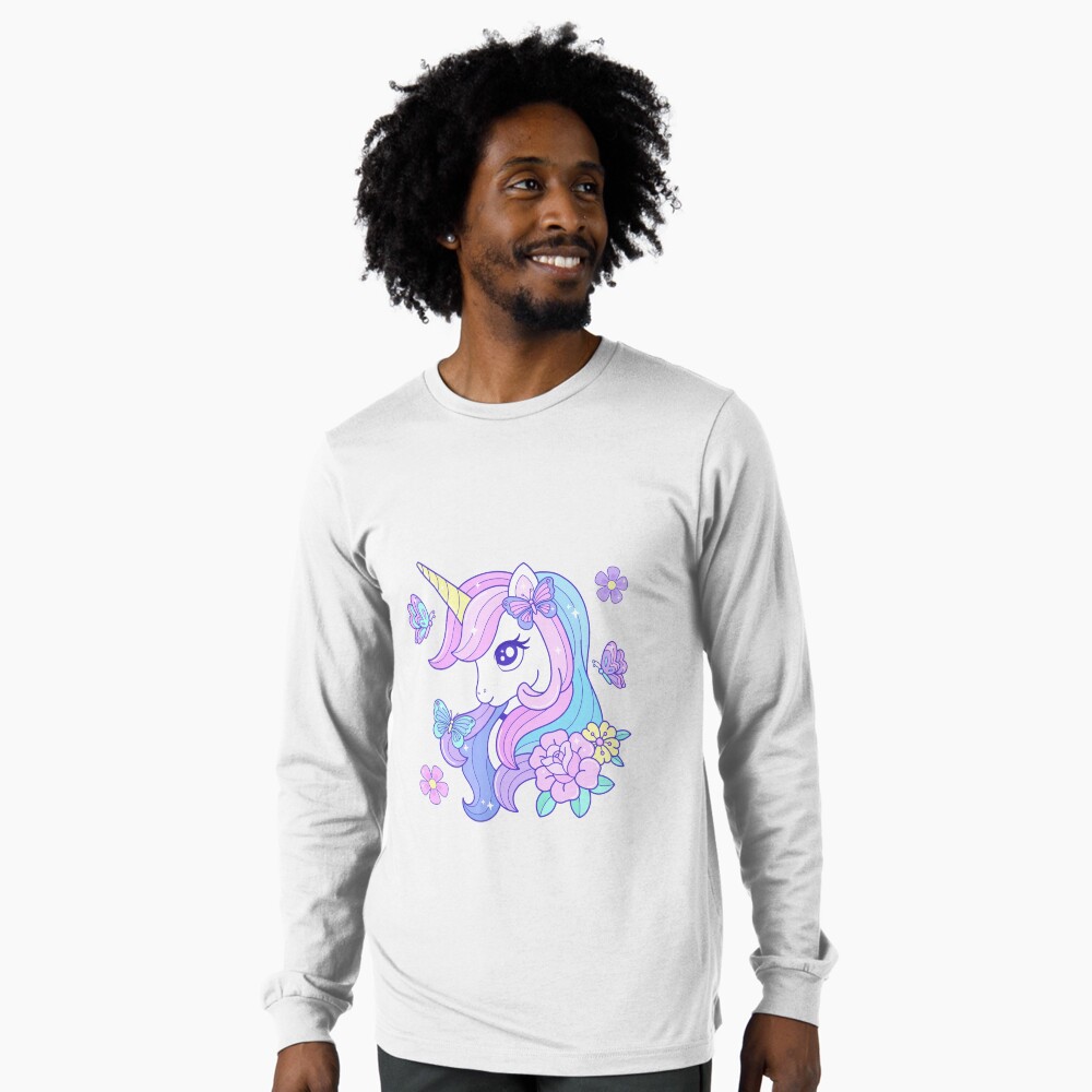 Beautiful Unicorn Butterfly & Flowers Long Sleeve T-Shirt - unicorn fantasy design by HackerLooks