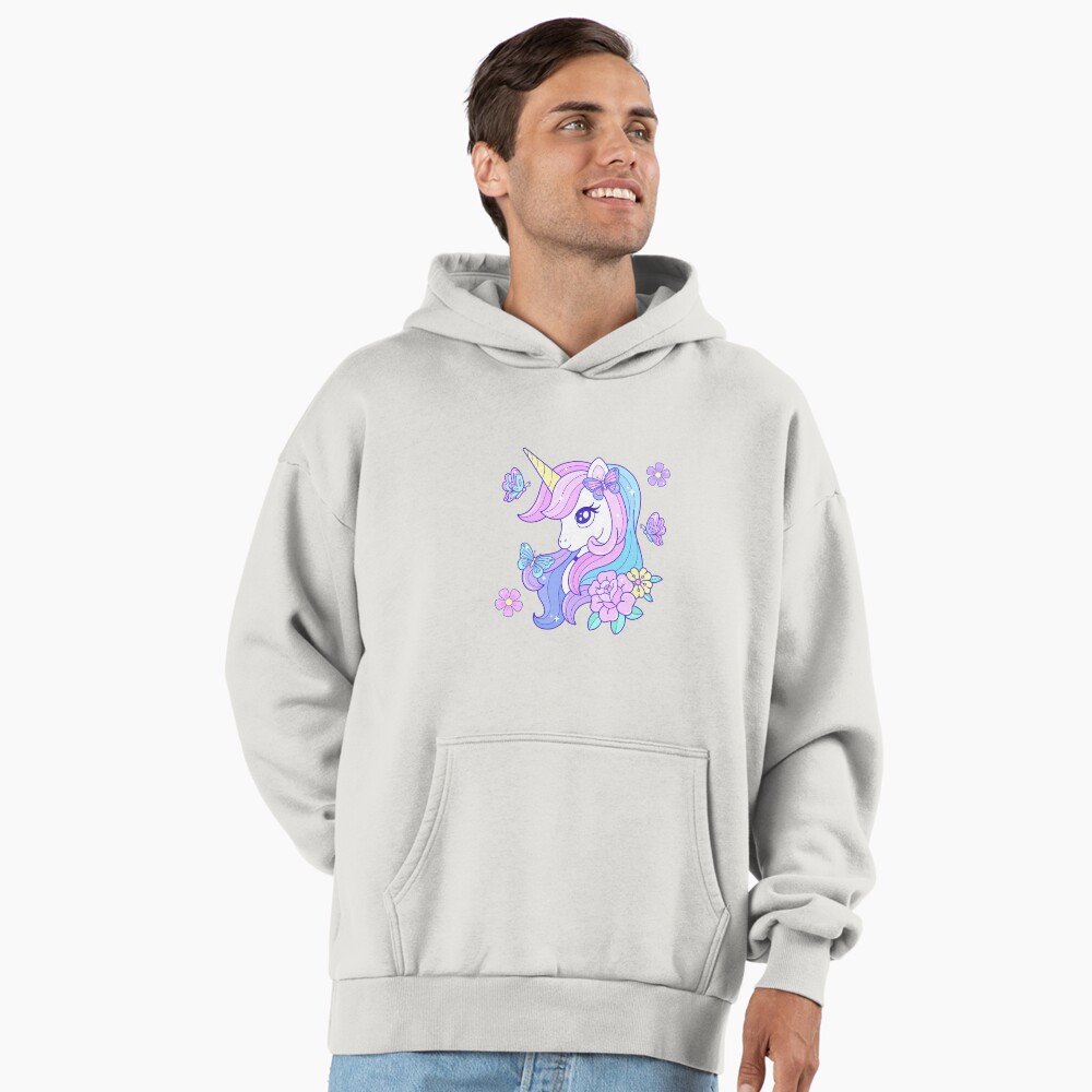 Beautiful Unicorn Butterfly & Flowers Premium Oversized Hoodie - unicorn fantasy design by HackerLooks