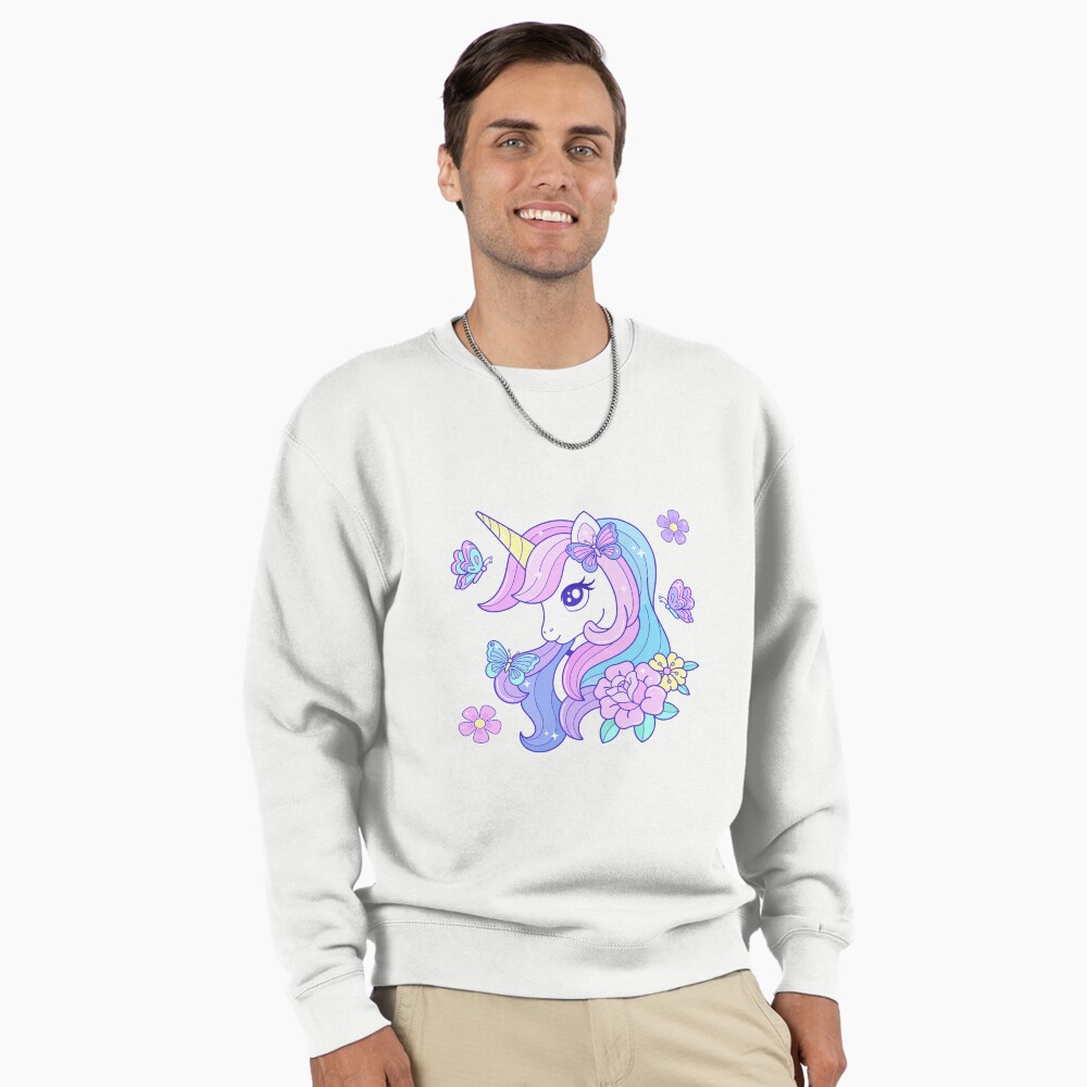 Beautiful Unicorn Butterfly & Flowers Pullover Sweatshirt - unicorn fantasy design by HackerLooks