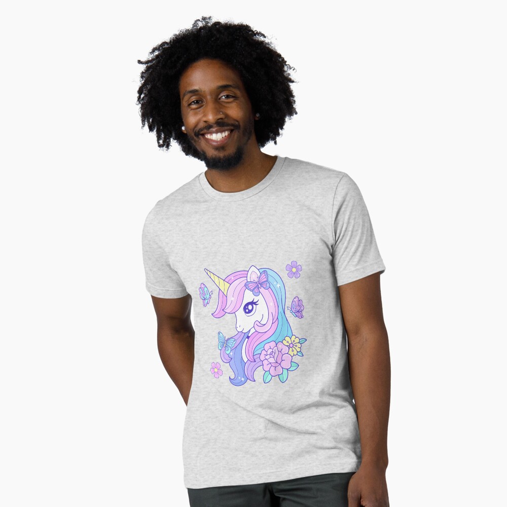 Beautiful Unicorn Butterfly & Flowers Tri-blend T-Shirt - unicorn fantasy design by HackerLooks