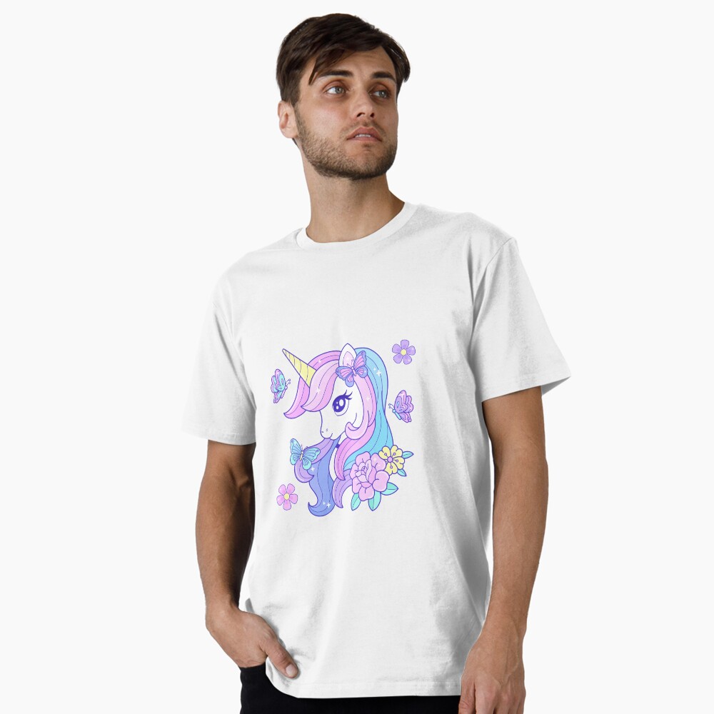 Beautiful Unicorn Butterfly & Flowers Premium T-Shirt - unicorn fantasy design by HackerLooks