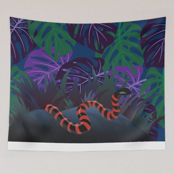 Item preview, Striped snake in jungle large leaves designed and sold by BritishDelights.