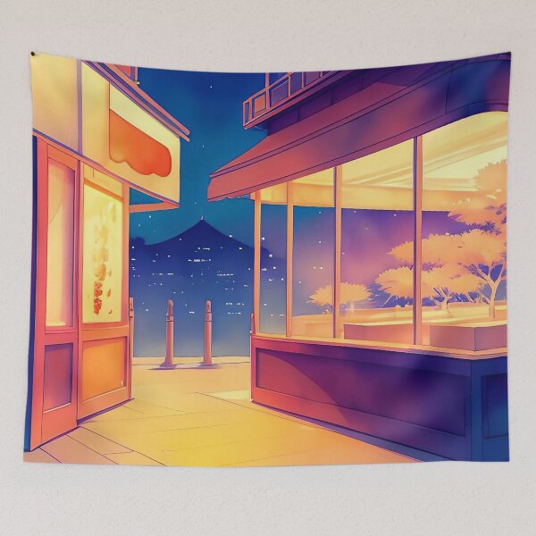 Item preview, Evening cityscape, warm lights, serene atmosphere, empty streets. designed and sold by ArtComixHaven.