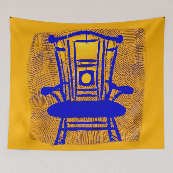 Item preview, ABSTRACT BLUE CHAIR ON ORANGE BACKGROUND - dePace' designed and sold by mrpropcake.
