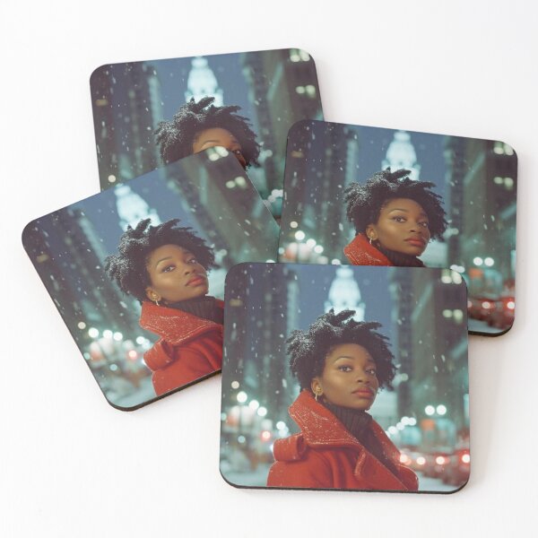 Item preview, Snowy Winter photoshoot beautiful black woman with natural hair, Ai Model designed and sold by CurviRadiance.